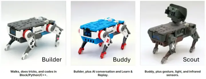 รุ่นทั้งสามของ Quaddle: Builder, Buddy และ Scout