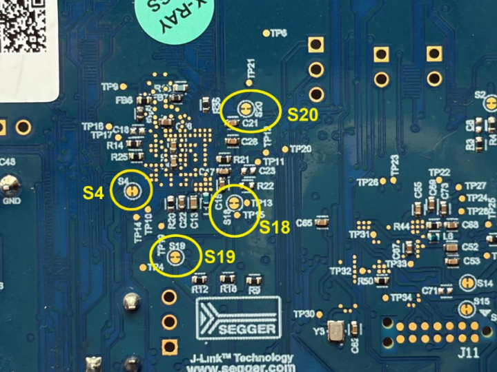 มุมมอง PCB แสดงตำแหน่งแทร็กชันต์สำหรับวัดกำลังไฟ