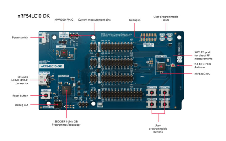 ภาพรวมบอร์ดพัฒนา nRF54LC10A DK