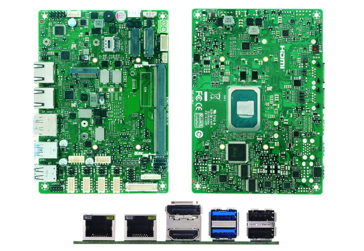 BIOSTAR BIWCL-PAT 3.5-inch industrial SBC – top, bottom, and rear I/O views.