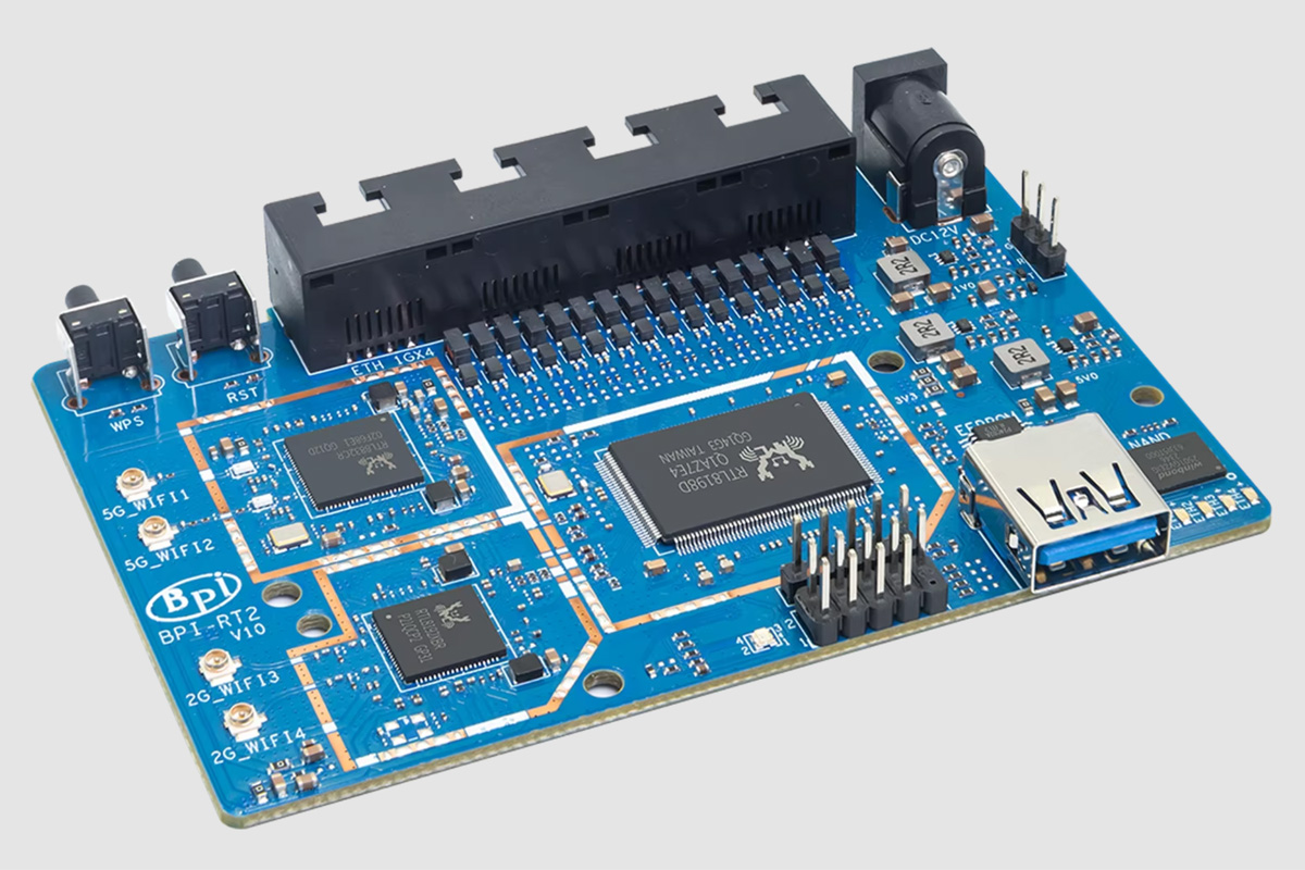 Banana Pi BPI RT2 WiFi 6 router board with Realtek RTL8198D dual core MIPS SoC